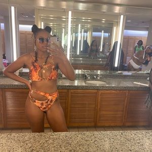 Two piece bikini with gold rings